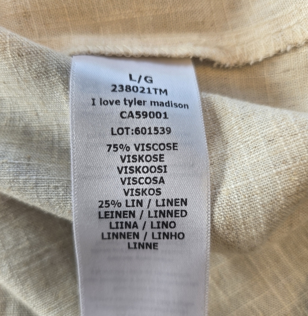 I Love Tyler Madison Oatmeal Tan Sleeveless Linen Blend Tank Top L - Picture 7 of 7
